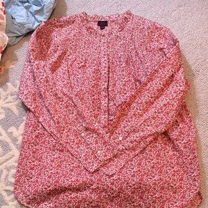 J. Crew Red and White Floral Blouse